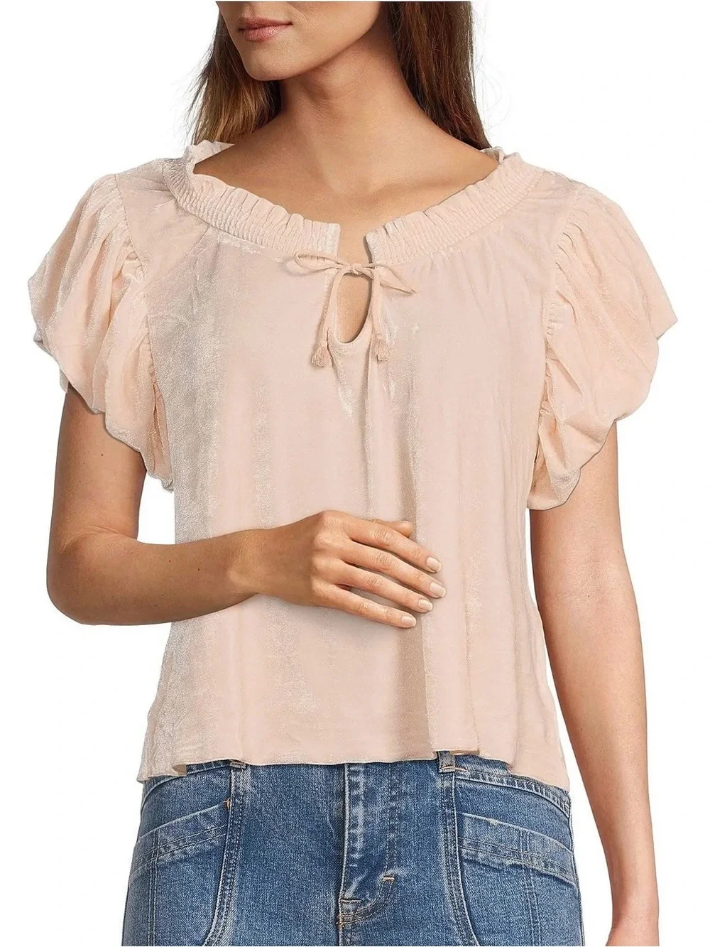 Free People Women’s Pink Terese Velvet Velour Top Size L